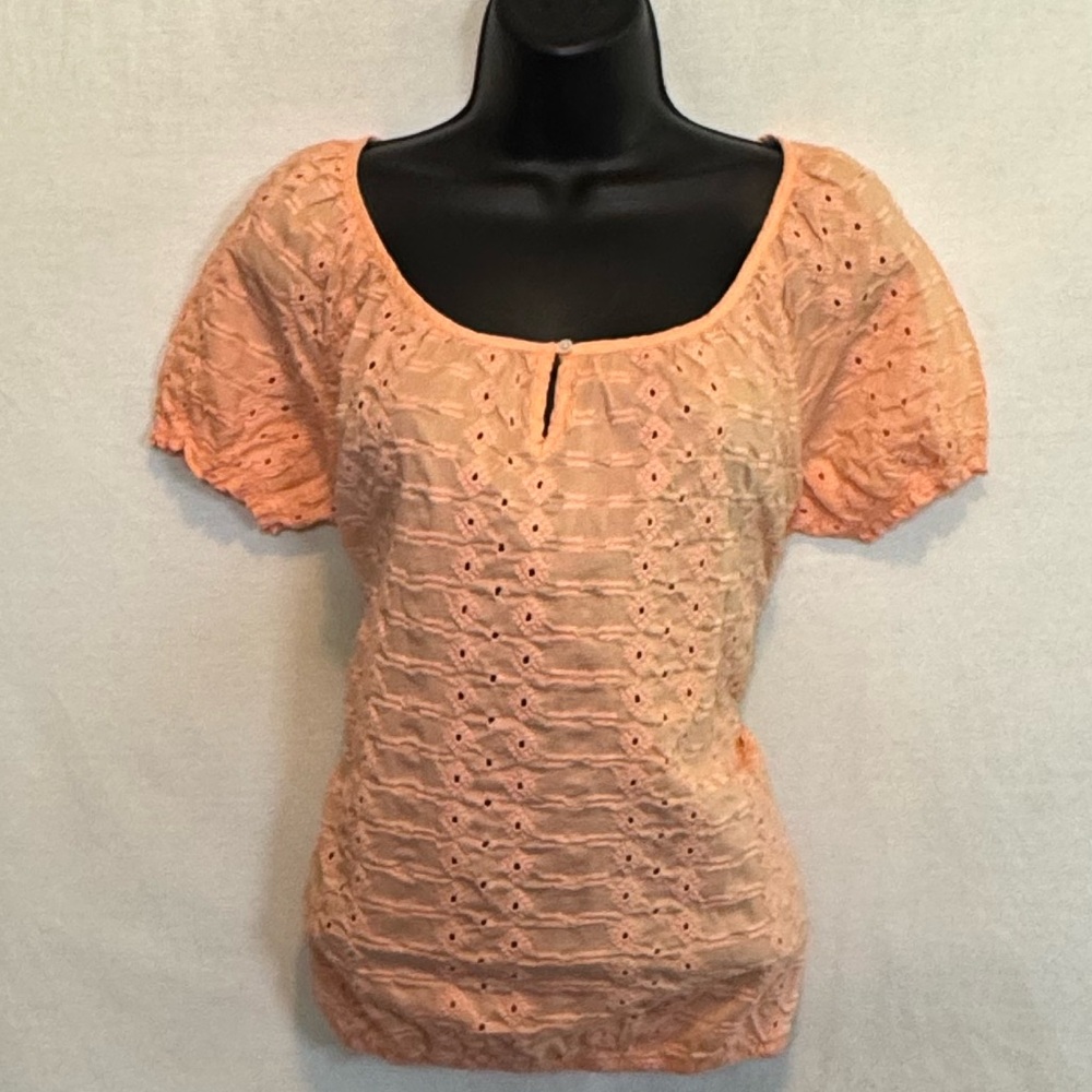 G-5 St.‎ John’s Bay Orange Keyhole Short Sleeve Pullover Blouse Size LP